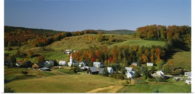 High angle view of houses on a landscape, Corinth, Vermont