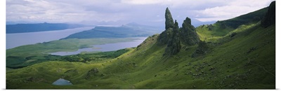 High angle view of rock formations on a mountain, Old Man Of Storr, Isle Of Skye, Scotland