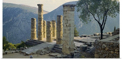 High angle view of ruined columns, Temple Of Apollo, Delphi, Greece