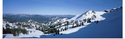 High angle view of snow covered mountains, Lake Tahoe, Nevada