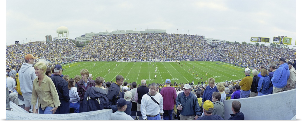 High angle view of spectators in a football stadium, Iowa