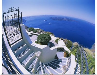 High angle view of steps, Santorini, Greece