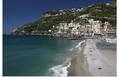 High angle view of the beach, Minori, Amalfi Coast, Campania, Italy