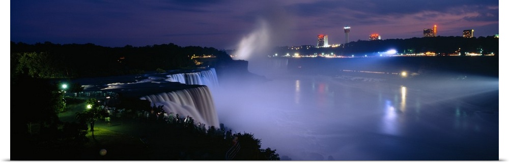 High angle view of waterfalls at night, American Falls, Niagara Falls, New York State