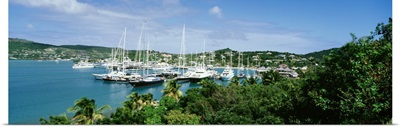 High angle view of yachts in a harbor, English Harbor, Antigua, Caribbean Islands