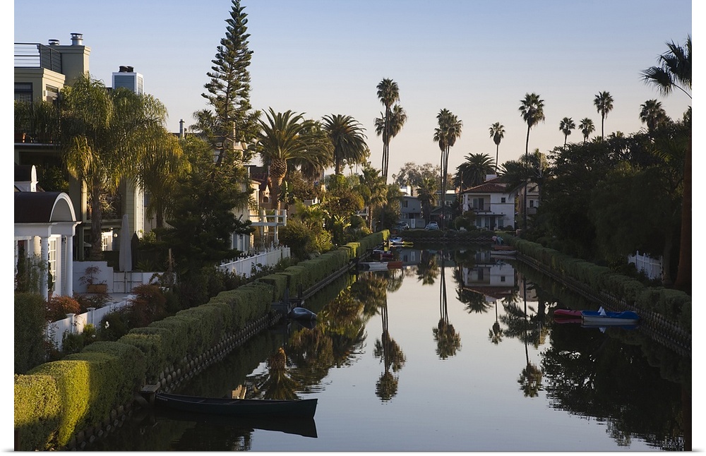 Homes along a canal, Venice, Los Angeles, California, USA