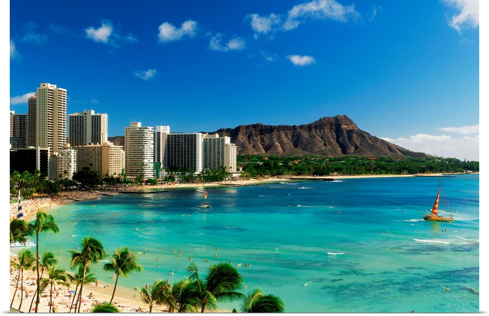 Hotels on the beach, Waikiki Beach, Oahu, Honolulu, Hawaii, USA