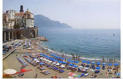 Houses on the sea coast, Amalfi Coast, Atrani, Salerno, Campania, Italy