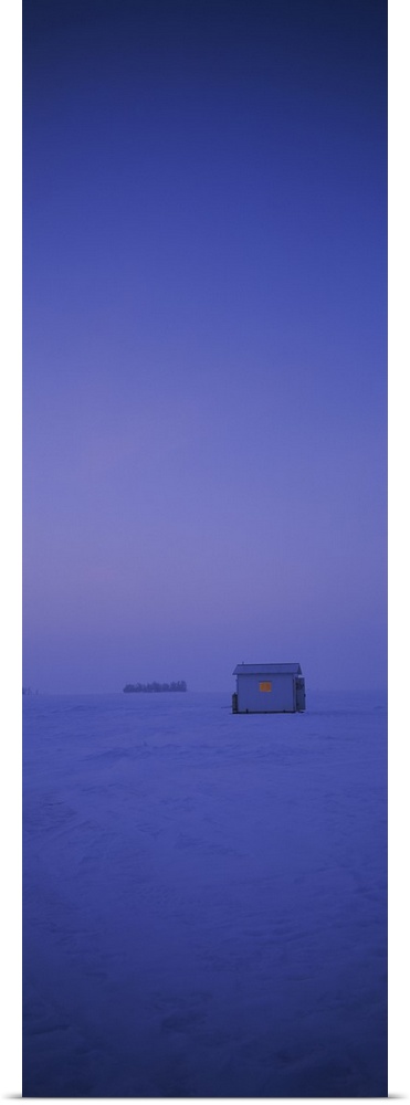 Ice fishing shack on a frozen lake, Lake Of The Woods, Minnesota