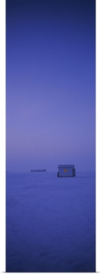 Ice fishing shack on a frozen lake, Lake Of The Woods, Minnesota