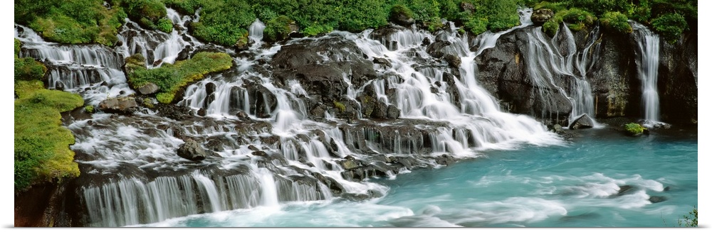 Iceland, Hraunfoss Waterfall, Waterfall in a forest