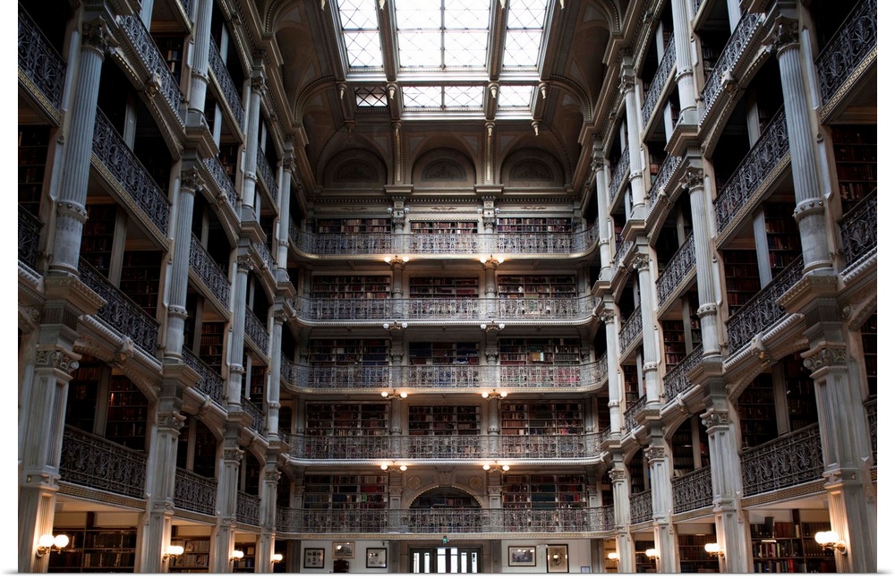 Interiors of a library, Peabody Institute, Johns Hopkins University, Baltimore, Maryland