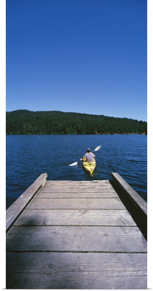 Kayaker on a lake, Mountain Lake, Orcas, Washington State