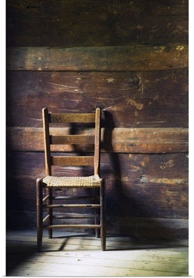 Ladderback chair in empty room, Mountain Farm Museum, Great Smoky Mountains National Park, North Carolina