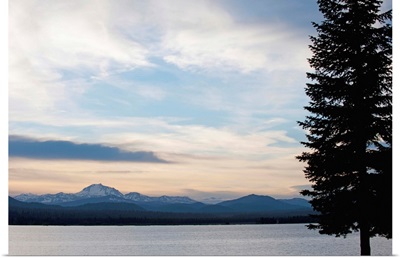 Lake at sunset with mountains in the background, Mt Lassen, California