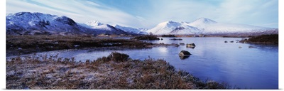 Lake at the foothill of mountains, Black Mount, Lochan Na h'Achlaise, Rannoch Moor, Highlands Region, Scotland