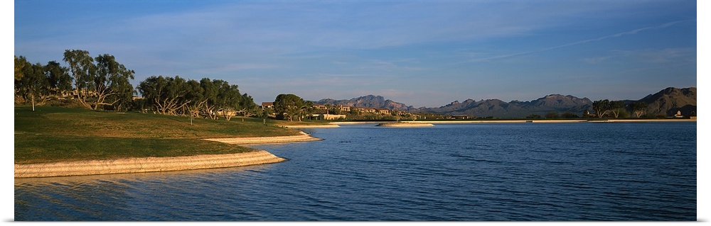 Lake with mountains in the background, Fountain Hills, Maricopa County, Arizona,