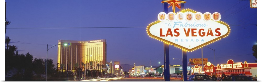 Giant photograph shows the famous neon sign that welcomes people as they enter the nicknamed "Sin City" located within the...