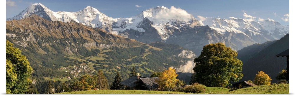 Lauterbrunnen Valley with Mt Eiger, Mt Monch and Mt Jungfrau in the background, Sulwald, Bernese Oberland, Bern, Switzerland