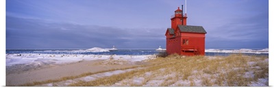 Lighthouse at the lakeside, Big Red Lighthouse, Lake Michigan, Holland, Michigan,