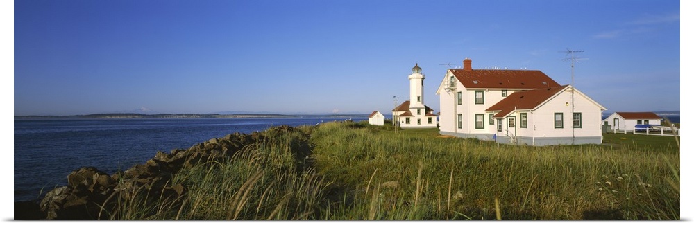Lighthouse on a landscape, Ft. Worden Lighthouse, Port Townsend, Washington State