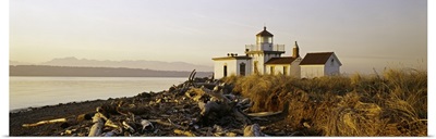 Lighthouse on the beach, West Point Lighthouse, Seattle, King County, Washington State