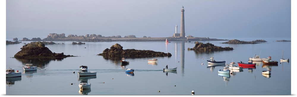 Lighthouse on the coast, Ile Vierge Lighthouse, Finistere, Brittany, France