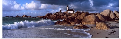 Lighthouse on the coast, Pontusval Lighthouse, Brignogan, Finistere, Brittany, France