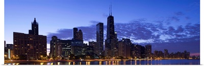 Lit up buildings at the waterfront, Lake Michigan, Chicago, Cook County, Illinois