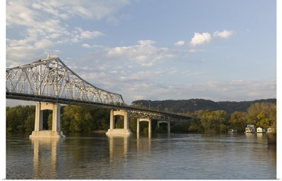 Low angle view of a bridge across a river, Mississippi River, Winona, Minnesota