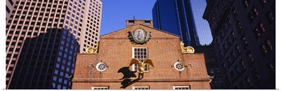 Low angle view of a golden eagle outside of a building, Old State House, Freedom Trail, Boston, Massachusetts
