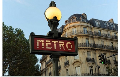 Low angle view of a metro sign, Paris, Ile-De-France, France