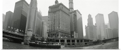 Low angle view of buildings on the waterfront, Chicago, Illinois