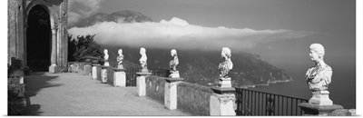 Marble busts along a walkway, Ravello, Amalfi Coast, Salerno, Campania, Italy
