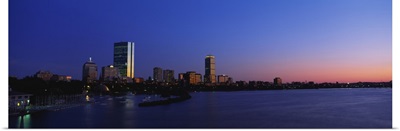 Massachusetts, Boston, City at sunset viewed from Longfellow Bridge across Charles River