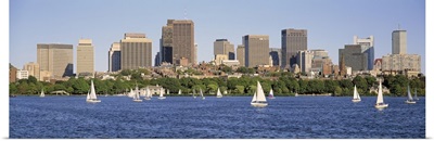 Massachusetts, Boston, Panoramic view of an urban Skyline by the shore