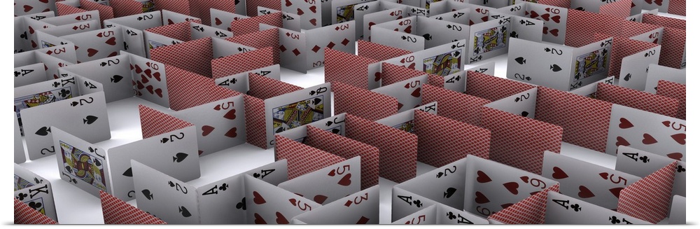 Wall docor of an image on canvas of a maze of cards.