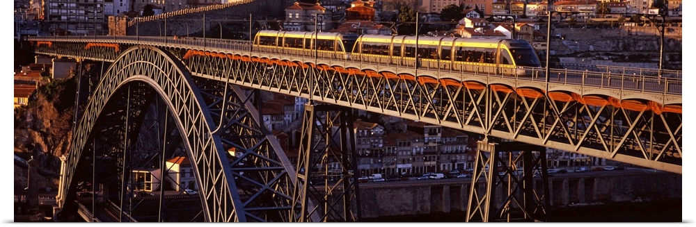 Metro train on a bridge, Dom Luis I Bridge, Duoro River, Porto, Portugal