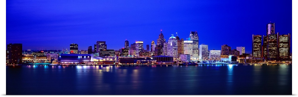 Night view of Detroit's downtown skyline.