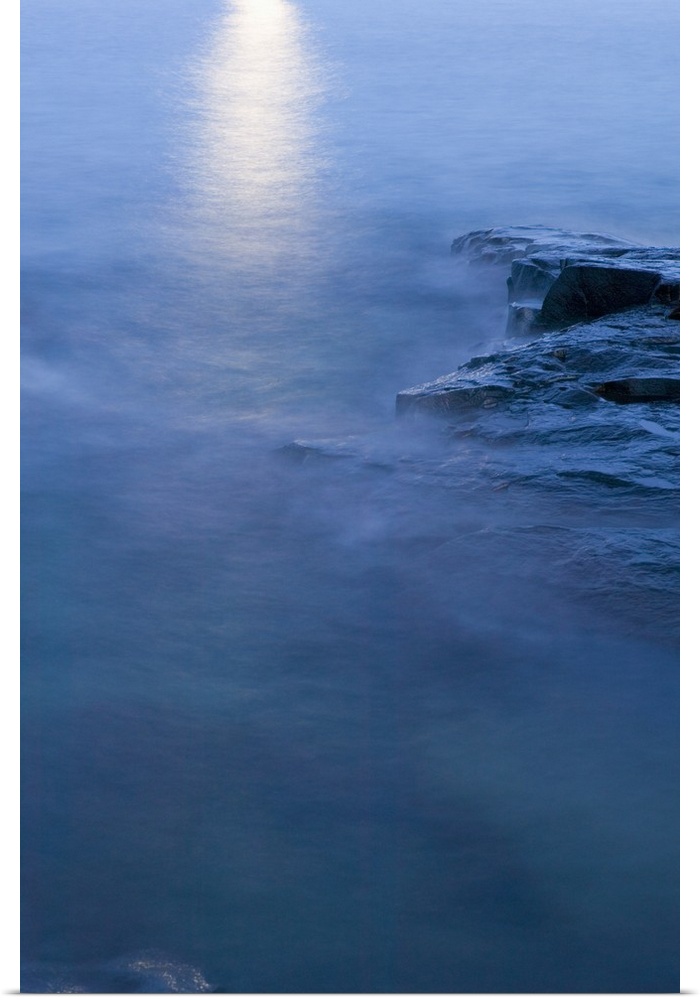 Moon reflected in calm water of Lake Superior, from Artist Point, Minnesota