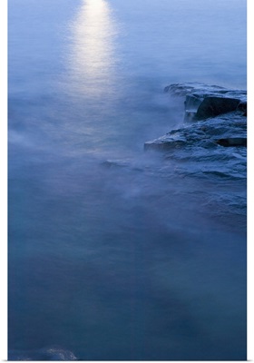 Moon reflected in calm water of Lake Superior, from Artist Point, Minnesota