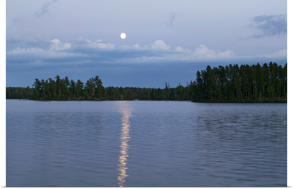 Moon rising over Lake One, water reflection, Boundary Waters Canoe Area Wilderness, Minnesota