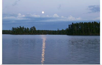 Moon rising over Lake One, water reflection, Boundary Waters Canoe Area Wilderness, Minnesota