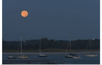 Moonset over a river, Annisquam River, Annisquam, Gloucester, Cape Ann, Massachusetts