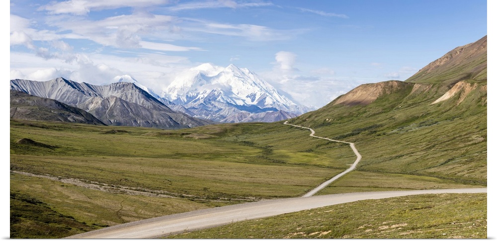 Mount McKinley and Thorofare Pass from Stony Hill in Denali National Park, Southcentral Alaska, Alaska, USA.