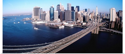 New York, Lower Manhattan, Aerial view of Brooklyn Bridge