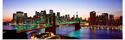 New York State, New York City, High angle view of Brooklyn Bridge