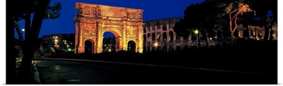 Night Constantines Arch Roman Colosseum Rome Italy