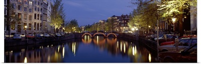 Night View Along Canal Amsterdam The Netherlands
