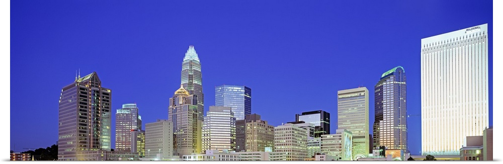 A night cityscape panorama of Charlotte, North Carolina.